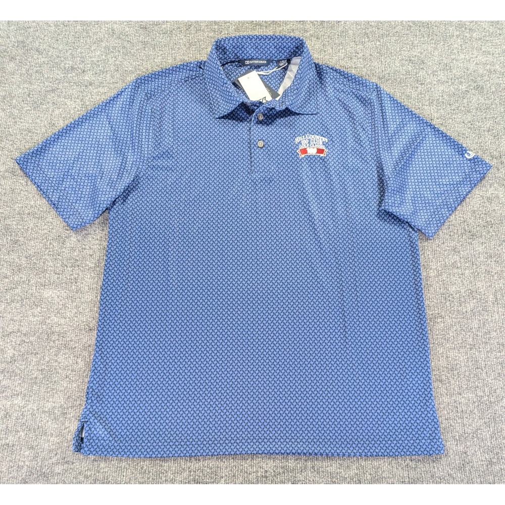 Cutter & Buck Mens Pike Banner Print Stretch Polo Navy Blue Golf Shirt MCK01265